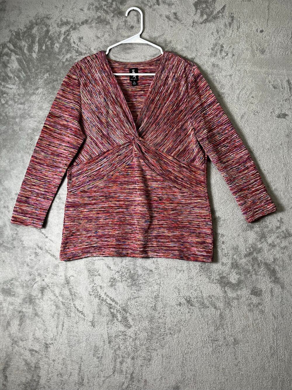 Multicolor Space Dye Twist Front Knit Tunic Top Boho Artsy Y2K XL